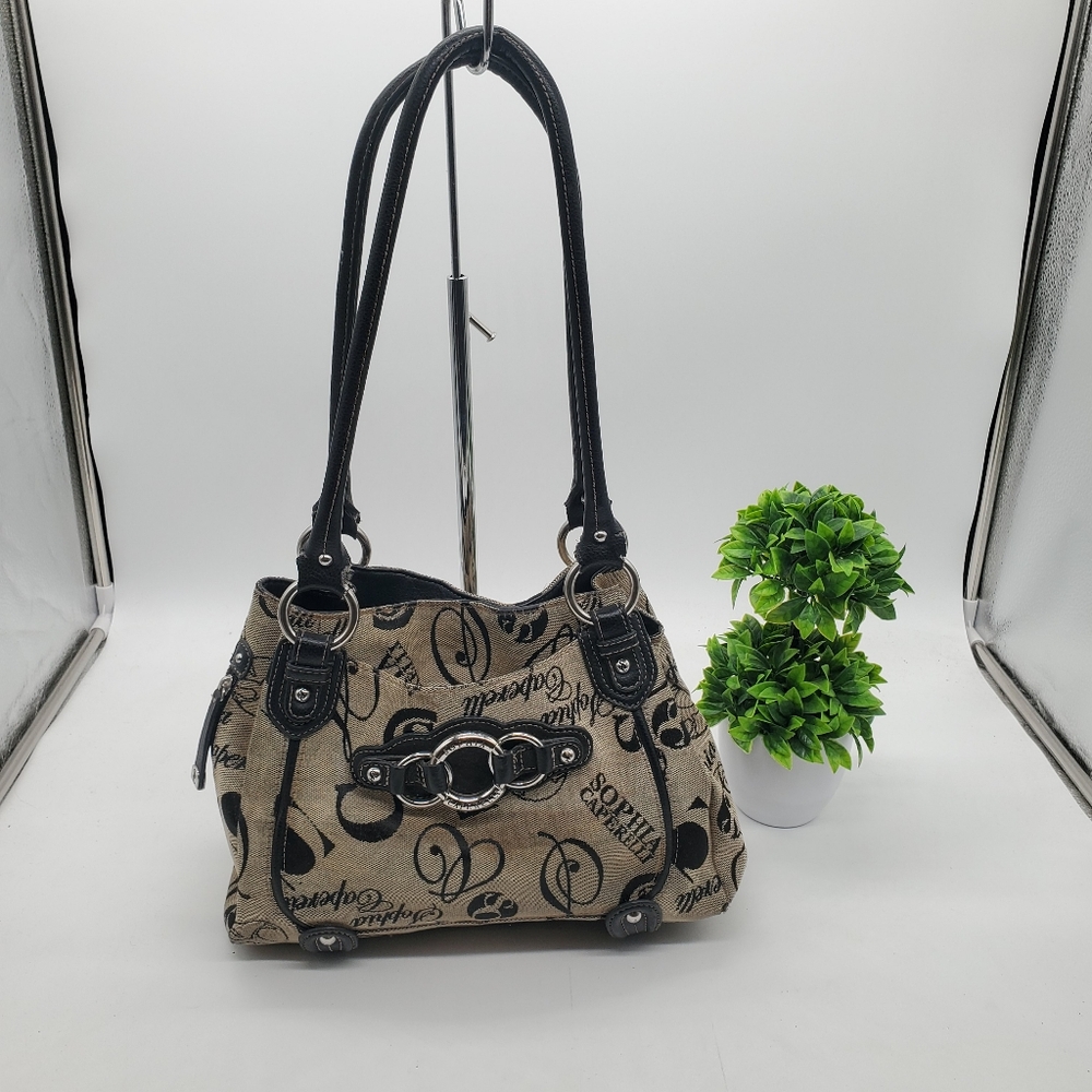 ☆☆ Sophia Caperelli Monogram Shoulder Bag 10"x13" Cotton with Leather Trim
